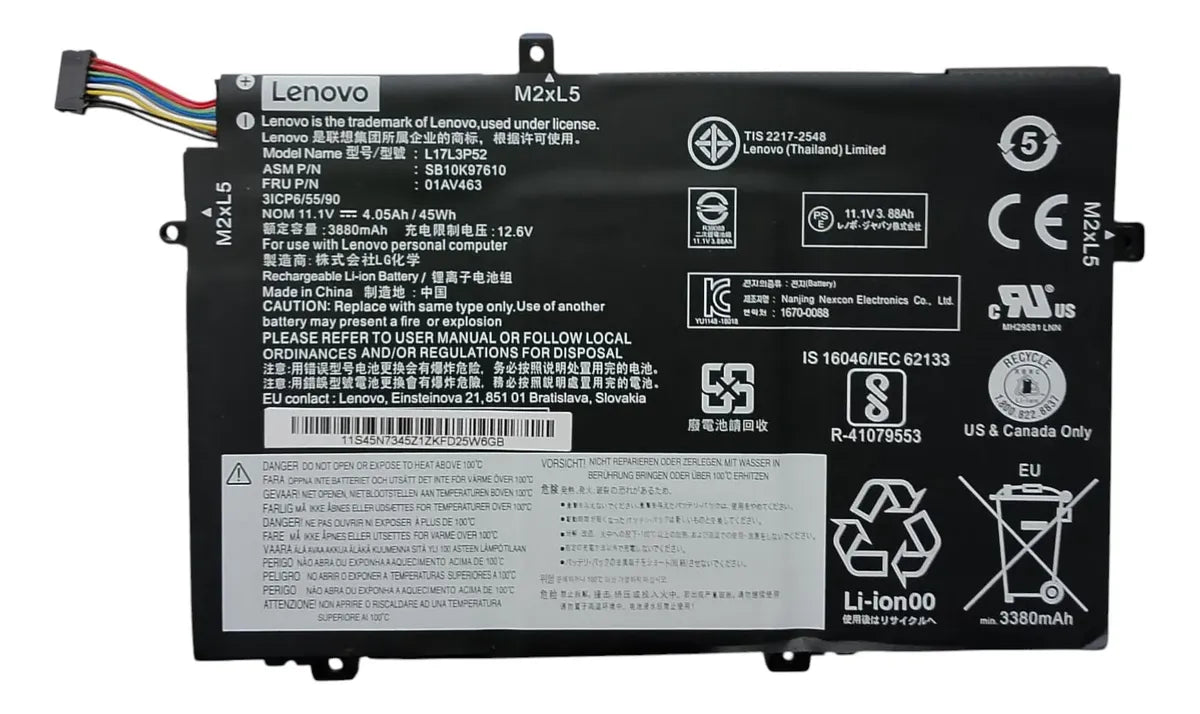 BATERIA ORIGINAL L17L3P52 LENOVO THINKPAD L480 L580 SB10K97610 01AV463 L17C3P52