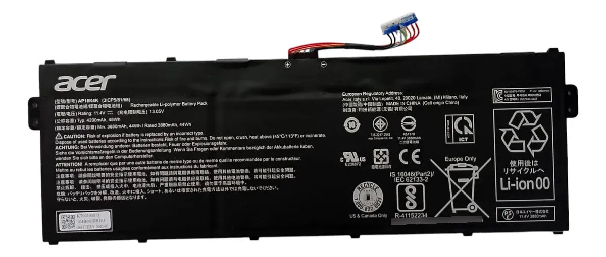 BATERIA ORIGINAL AP18K4K ACER CHROMEBOOK SPIN 311 C721-45UR, C721-434R R721T 