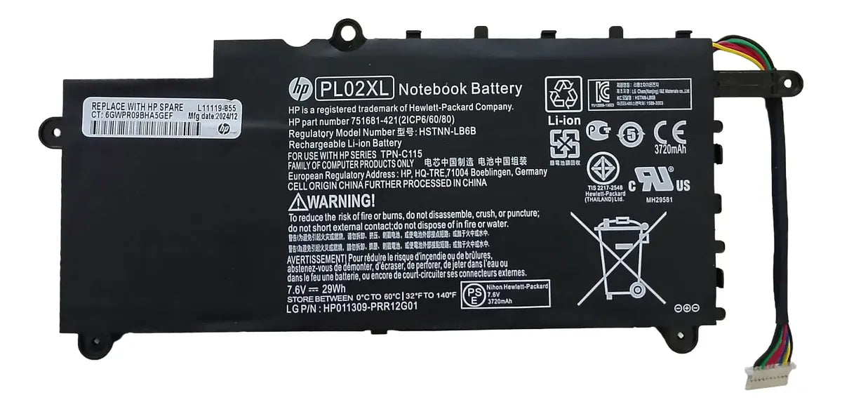 BATERIA ORIGINAL PL02XL HP Pavilion 11-n x360 11-n010dx 751875-001 751681-421