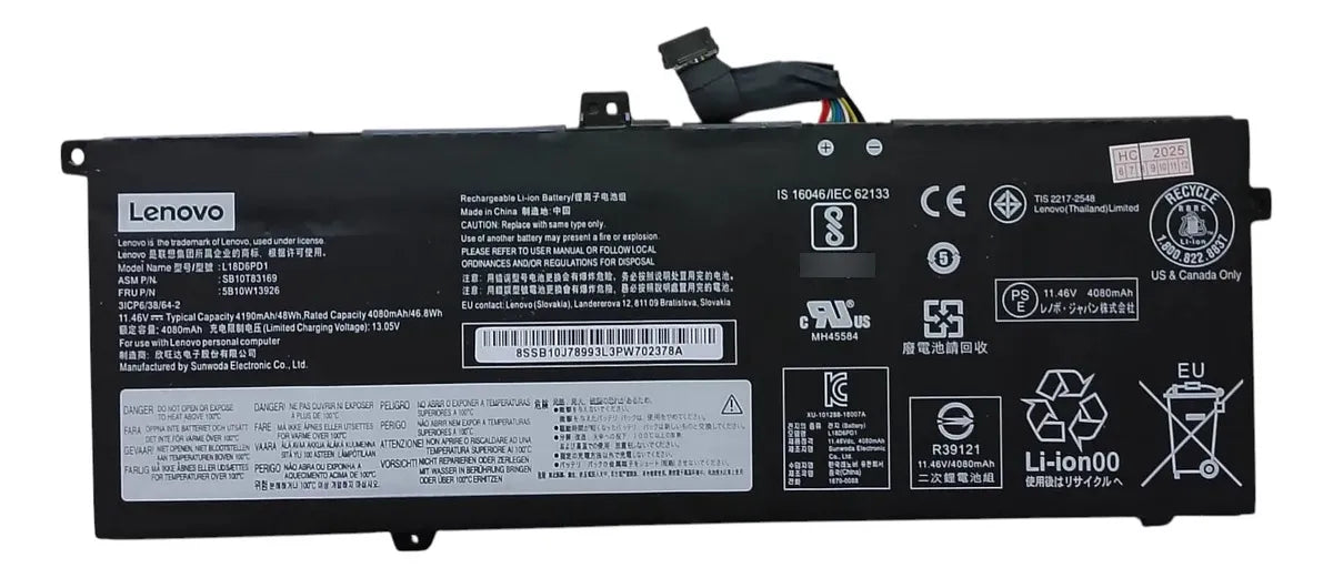 BATERIA ORIGINAL L18D6PD1 LENOVO THINKPAD X13 X390 X395 L18C6PD1 L18M6PD1