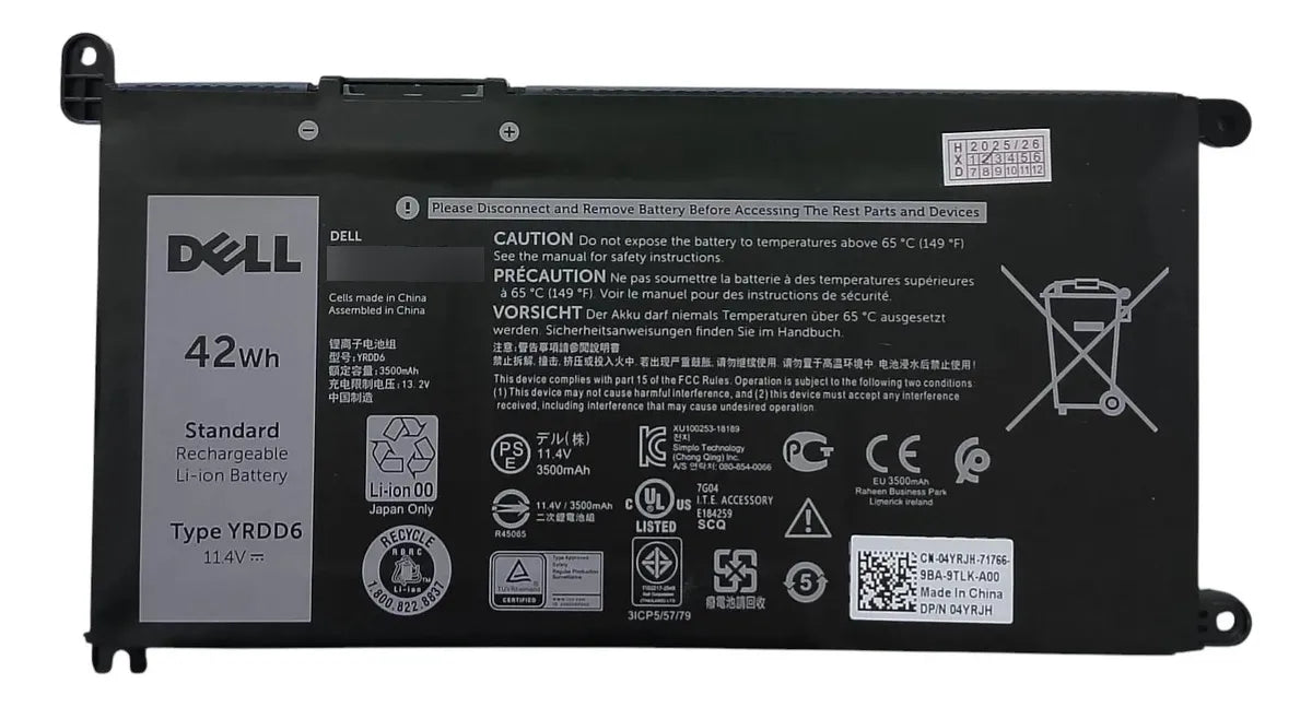 BATERIA ORIGINAL YRDD6 DELL INSPIRON 5488 5493 5594 5598 5590 14 5481 5482