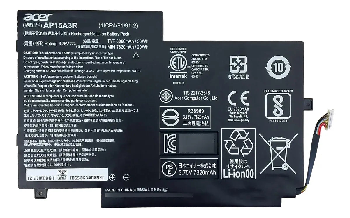 BATERIA ORIGINAL AP15A3R Acer Aspire Switch 10E SW3-013 SW3-016 SW5-014P