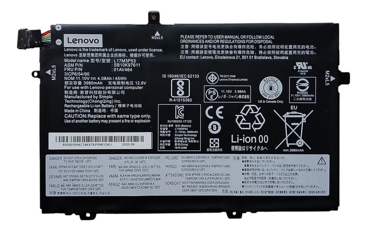 BATERIA ORIGINAL L17M3P53 LENOVO THINKPAD L14 L15 Gen 1 L480 L490