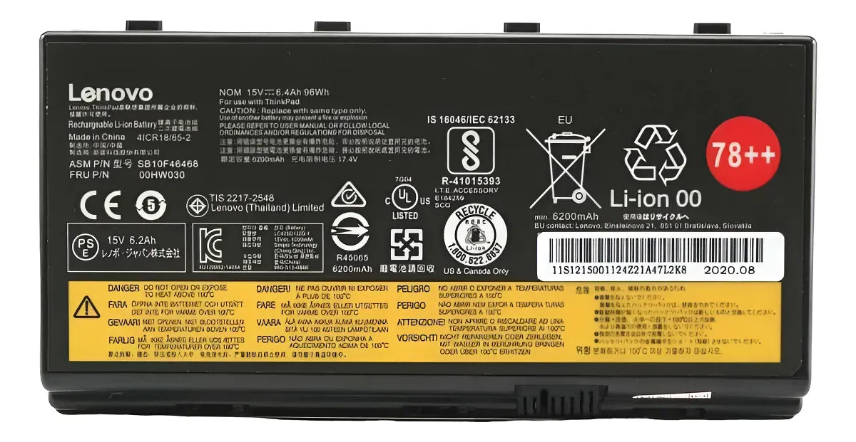 BATERIA ORIGINAL 00HW030 78++ LENOVO THINKPAD P70 P71 01AV451 SB10F46468